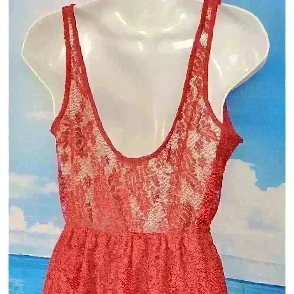 CHARLOTTE RUSSE Woman's WINE Rich RED Dress LACE Sleeveless LINED size Med - Picture 5 of 10